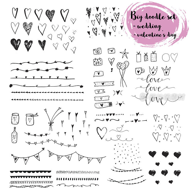 Hand drawn doodle set about love and feelings.